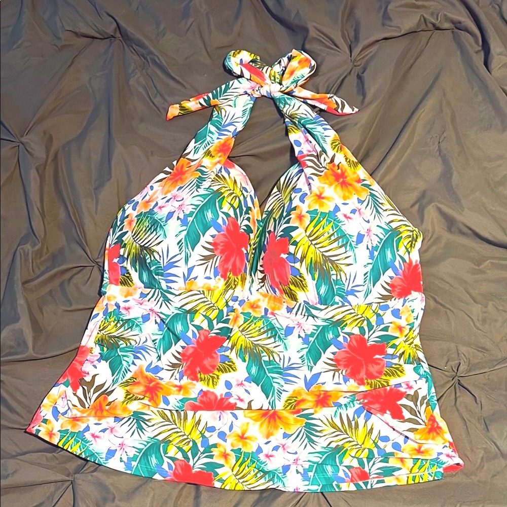 Halter Swim Top with Tropical Print